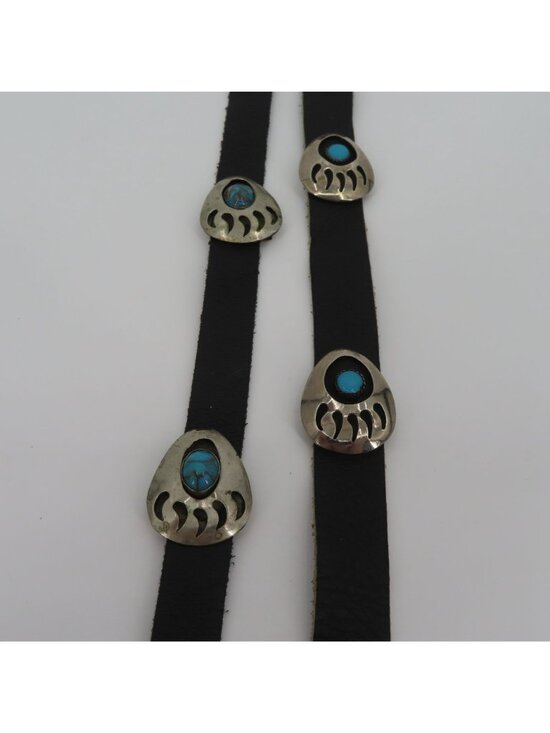 VTG Navajo Bear Paw Shadow Box Concho Belt 60in Long Silver Metal Black Leather main image 6